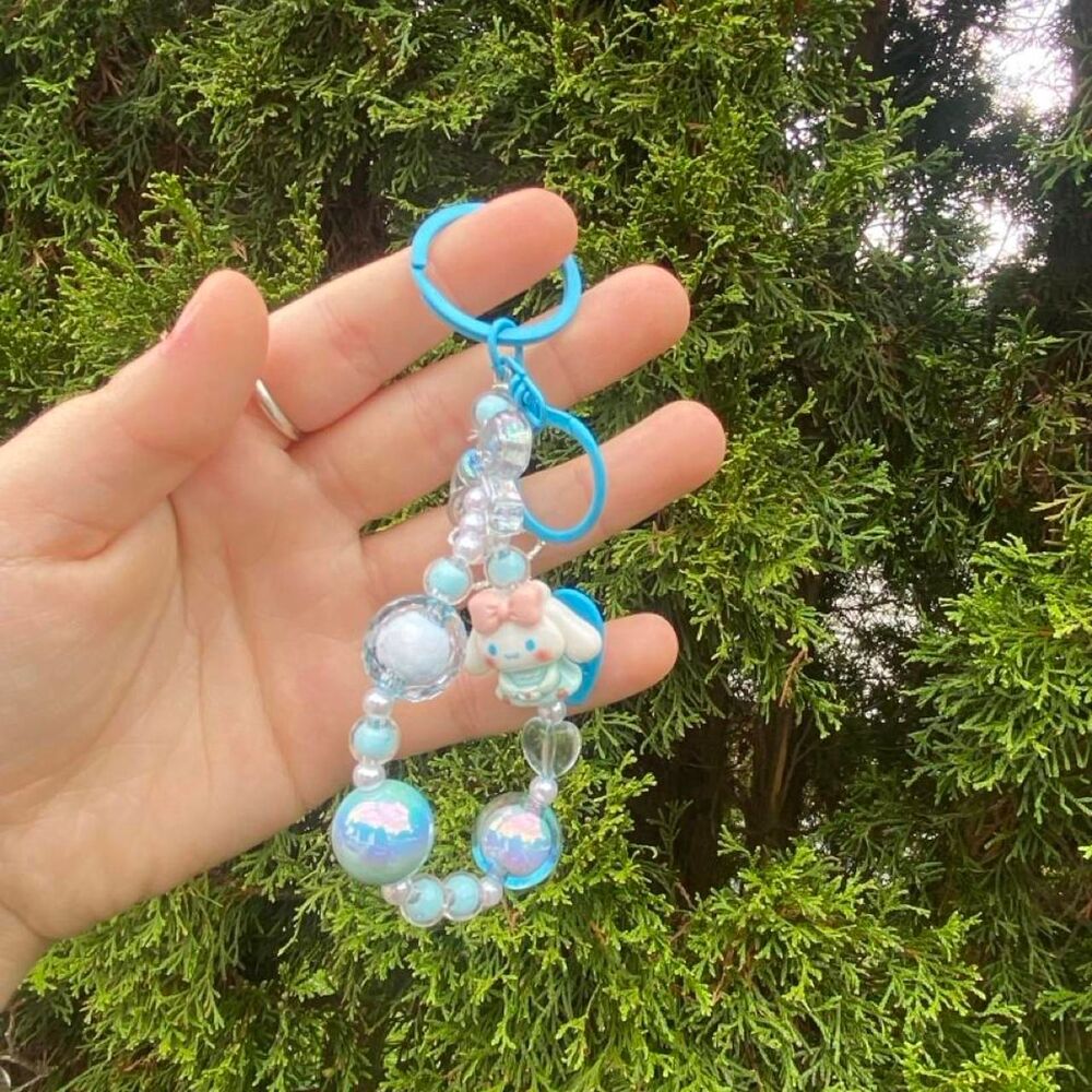 Cinnamonroll Blue Beaded Keychain